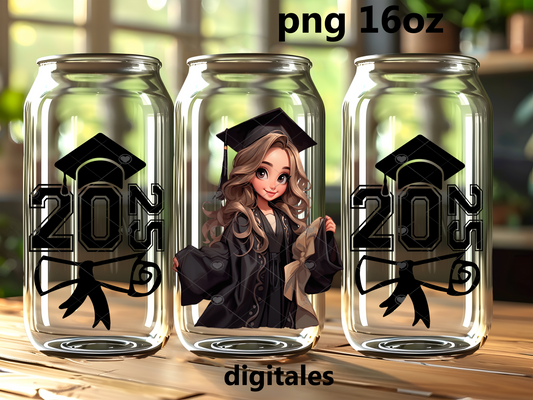 Diseño de eunvoltura UVDTF de lata de vidrio libbey de 16oz diseño de dibujo animado graduada2025