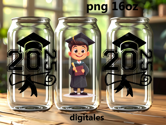 Diseño de eunvoltura UVDTF de lata de vidrio libbey de 16oz diseño de dibujo animado graduado2025