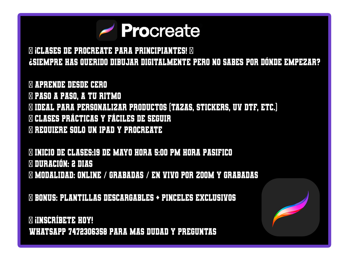 🖌️ ¡CLASES DE PROCREATE PARA PRINCIPIANTES! 🎨 PROXIMA CLASE 23 DE JUNIO