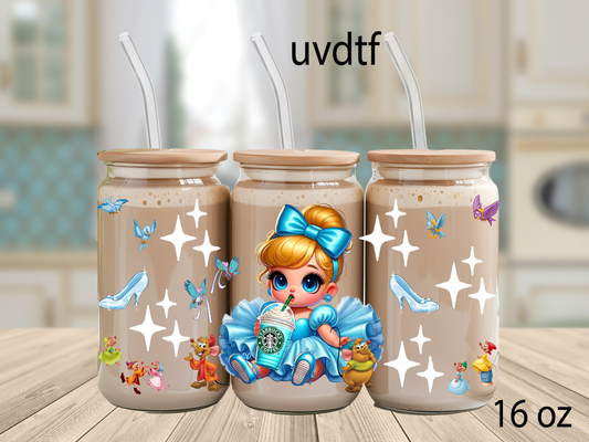 👑✨ Diseño UVDTF Princesa Azul – 16 oz ✨👑 ¡Un diseño encantador digno de un cuento de hadas!
